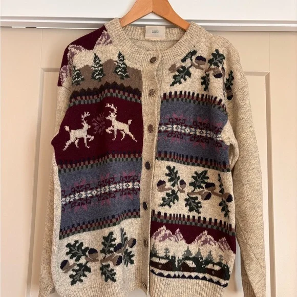 Northern Reflections Light Cream Ribbed Knit Cardigan with Snowflake Button - Picture 2 of 4